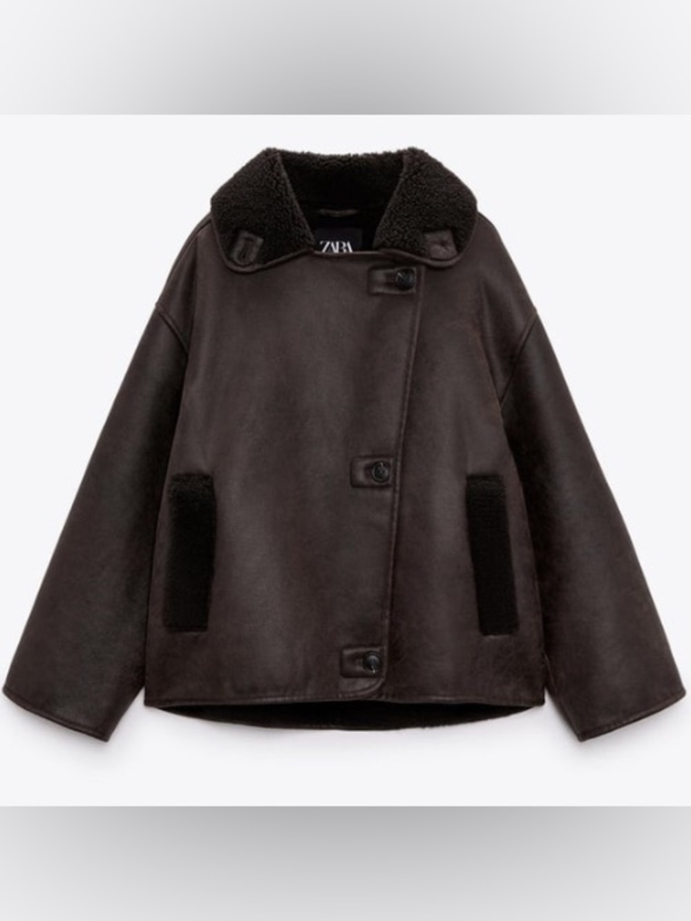 ZARA FAUX SHEARLING DARK BROWN BUTTON JACKET SIZE S